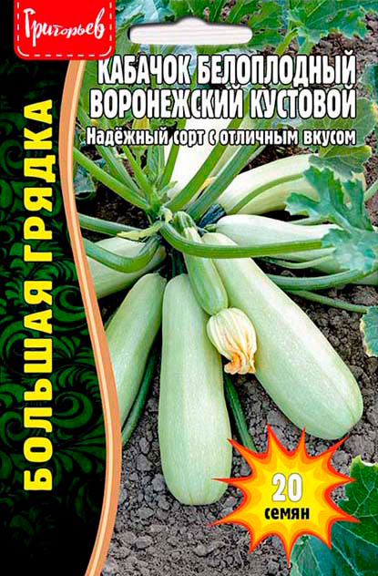 

Семена Григорьев Кабачок белоплодный Воронежский кустовой, 20 шт. Большая грядка