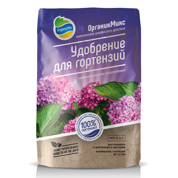 

Уход за растениями OrganicMix Комплексное органическое удобрение Органик Микс Для гортензий, 200 г