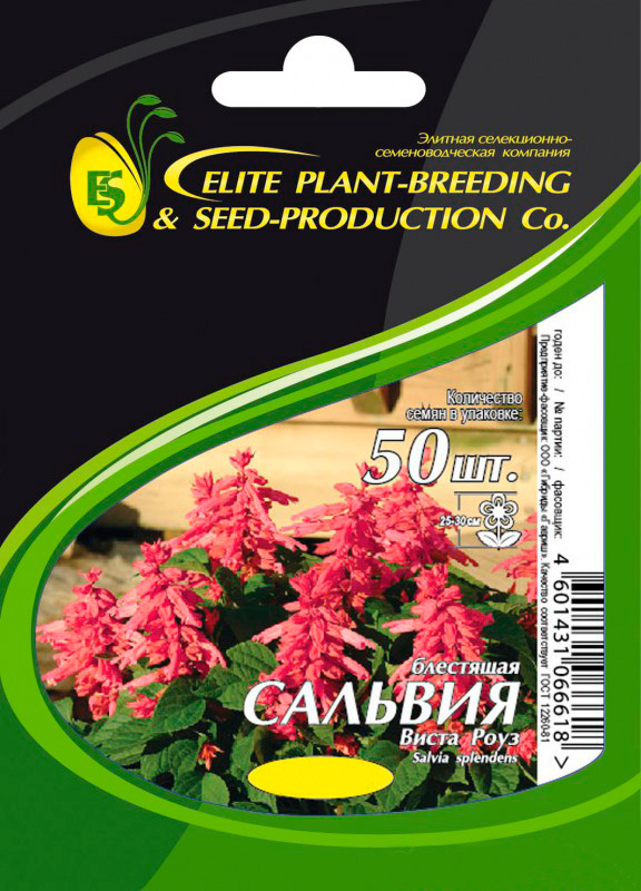 Семена Elite Seeds Сальвия блестящая Виста Роуз Элит мини, 50 шт. Профессиональная упаковка