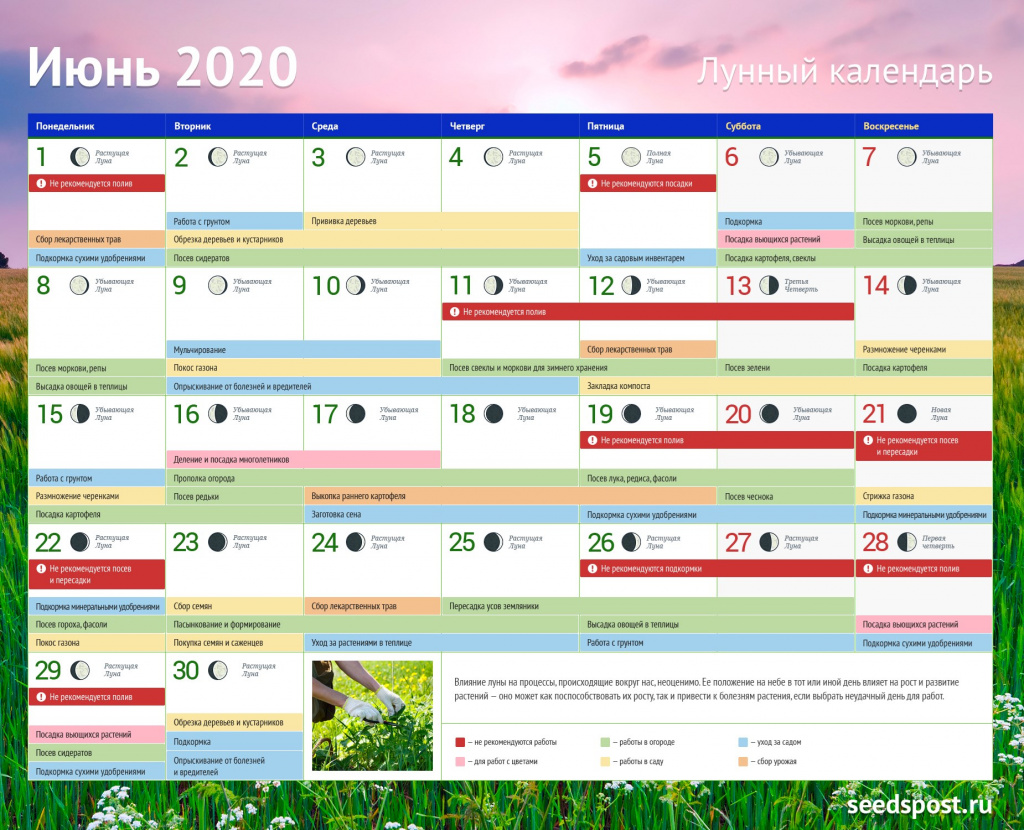 Лунный календарь июнь 2020